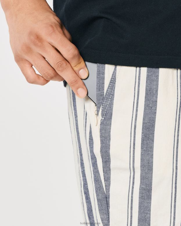 Bottoms Hollister Men Linen Blend Jogger Shorts 7\\ 488201290 Navy Stripe
